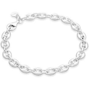 Italian 925 Sterling Silver Puffy Mariner Link Chain Bracelet for Women, Made in